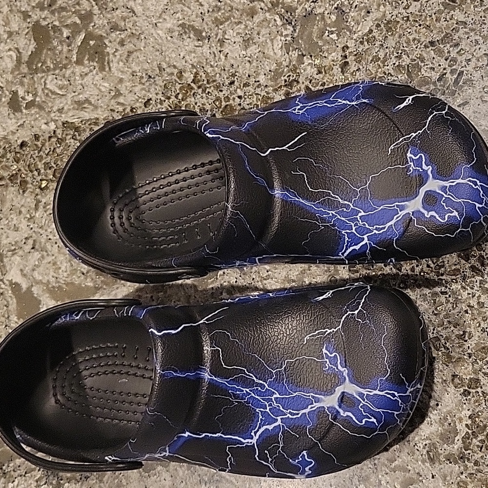 CROCS Black and Blue Lightning Slippers
